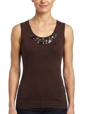 Laurel Silk/Cashmere Embellished Knit Sleeveless Top- Sz. 34/XS
